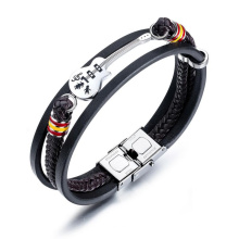 handmade jewelry ancient men braided rope bracelet mini guitar shape layered leather bracelet stainless steel